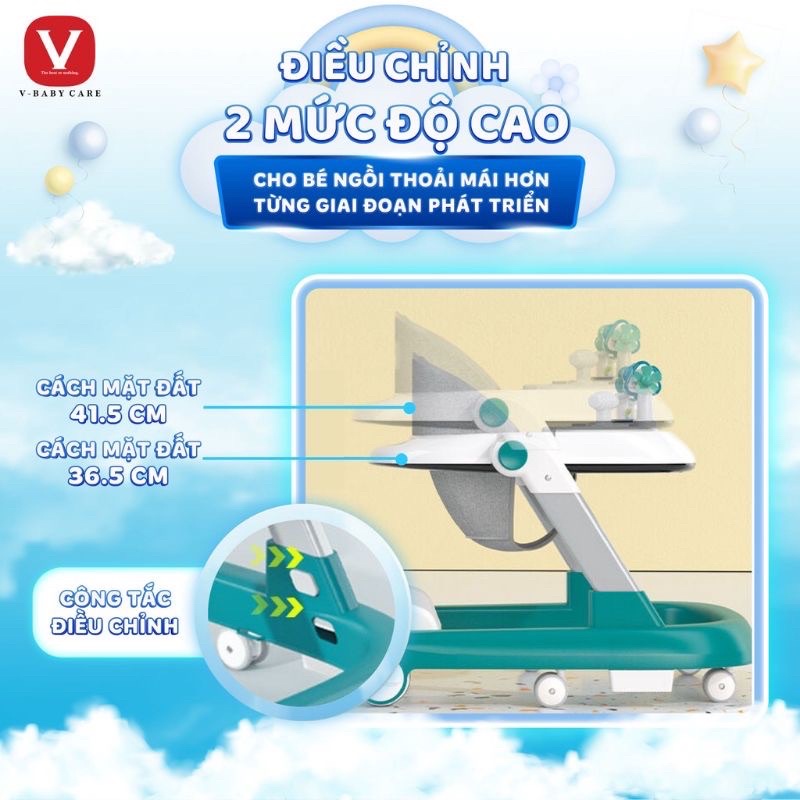 Xe tròn 805  kèm xe tập đi, bản nâng cấp hình chữ U, có nhạc, có đế lót chân