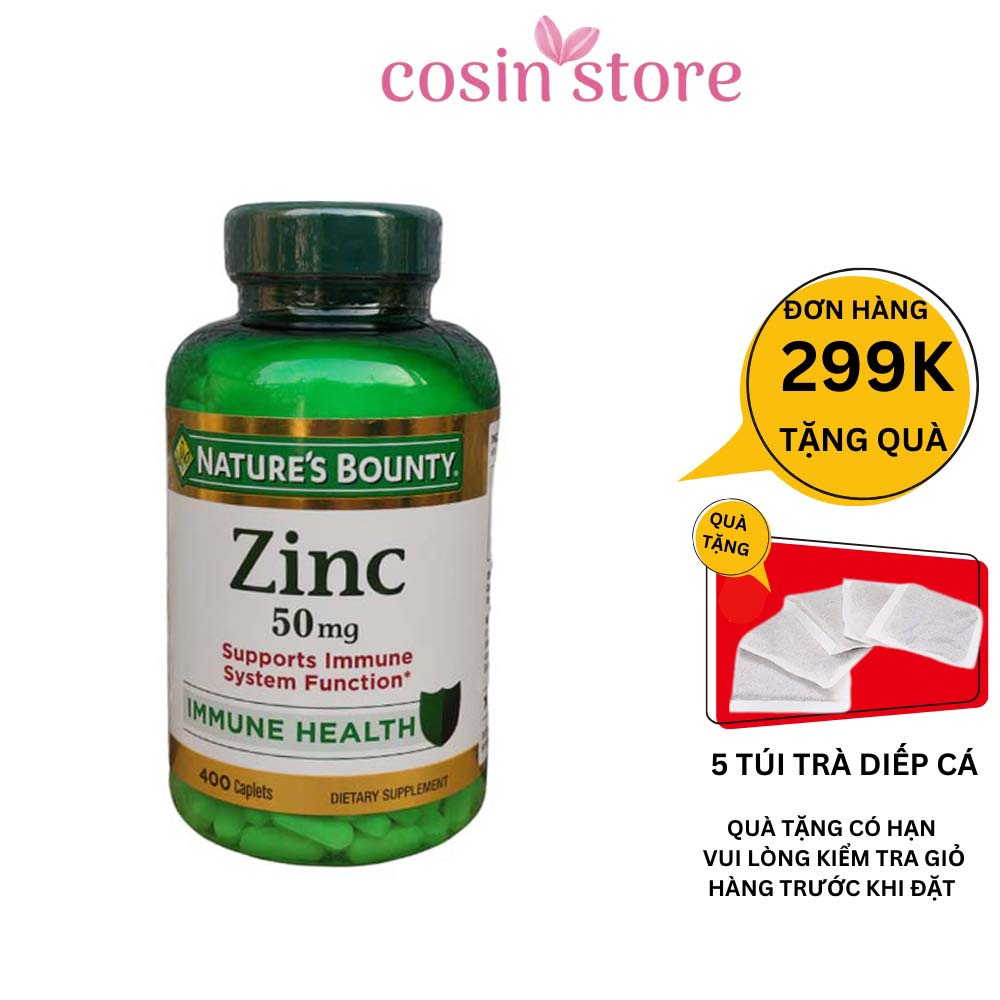 Viên Uống Kẽm Nature's Bounty Zinc Gluconate 50mg 400 Viên Bổ Sung Kẽm tăng đề kháng Cosin Store