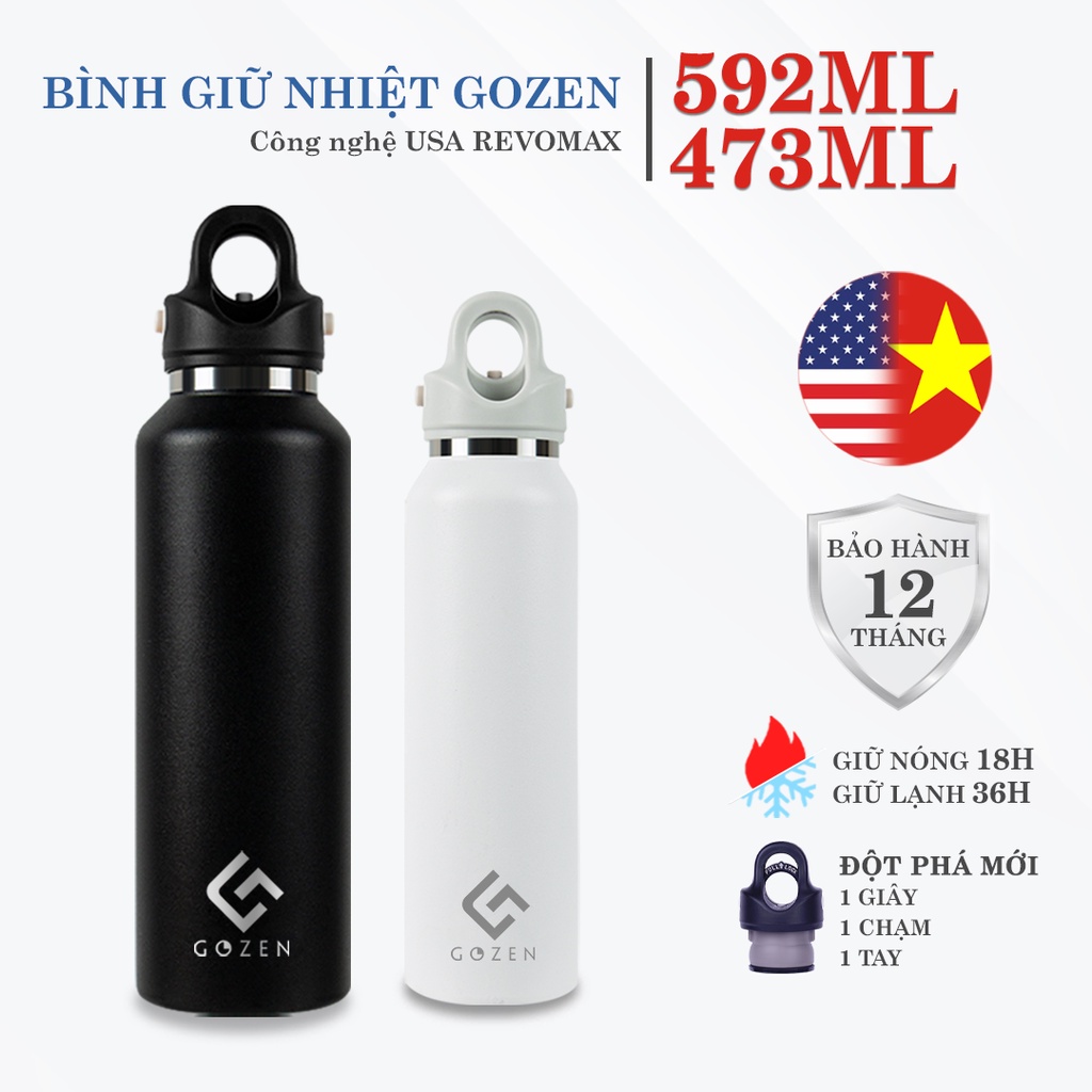 Combo 2 bình giữ nhiệt Gozen 592ml và 473ml đóng mở một giây chỉ cần một tay Twist-Free Revomax bảo hành 12 tháng