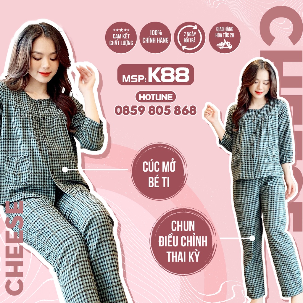 Bộ Bầu Mặc Nhà Mùa Hè Chất Mát Có Khóa Sau Sinh K88