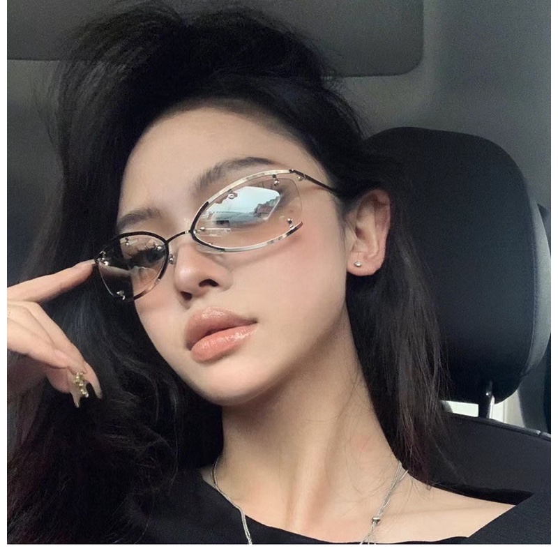 KM17 kính mắt mèo không viền hot girl mẫu mới 2023 chống tia UV