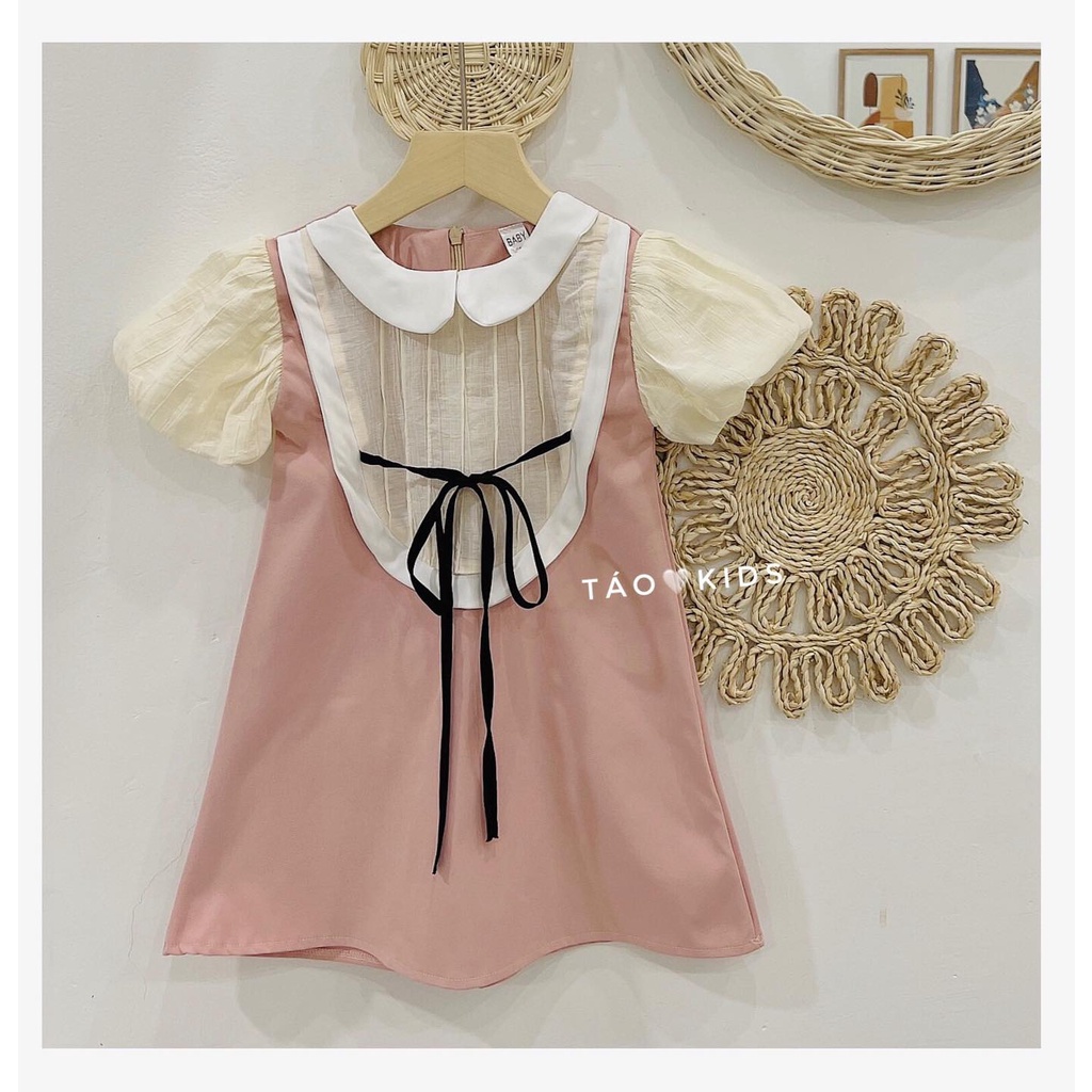 Váy, đầm cho bé gái mùa hè - Váy hồng cổ nơ cho bé gái mặc đi chơi, đi học size 9kg-20kg