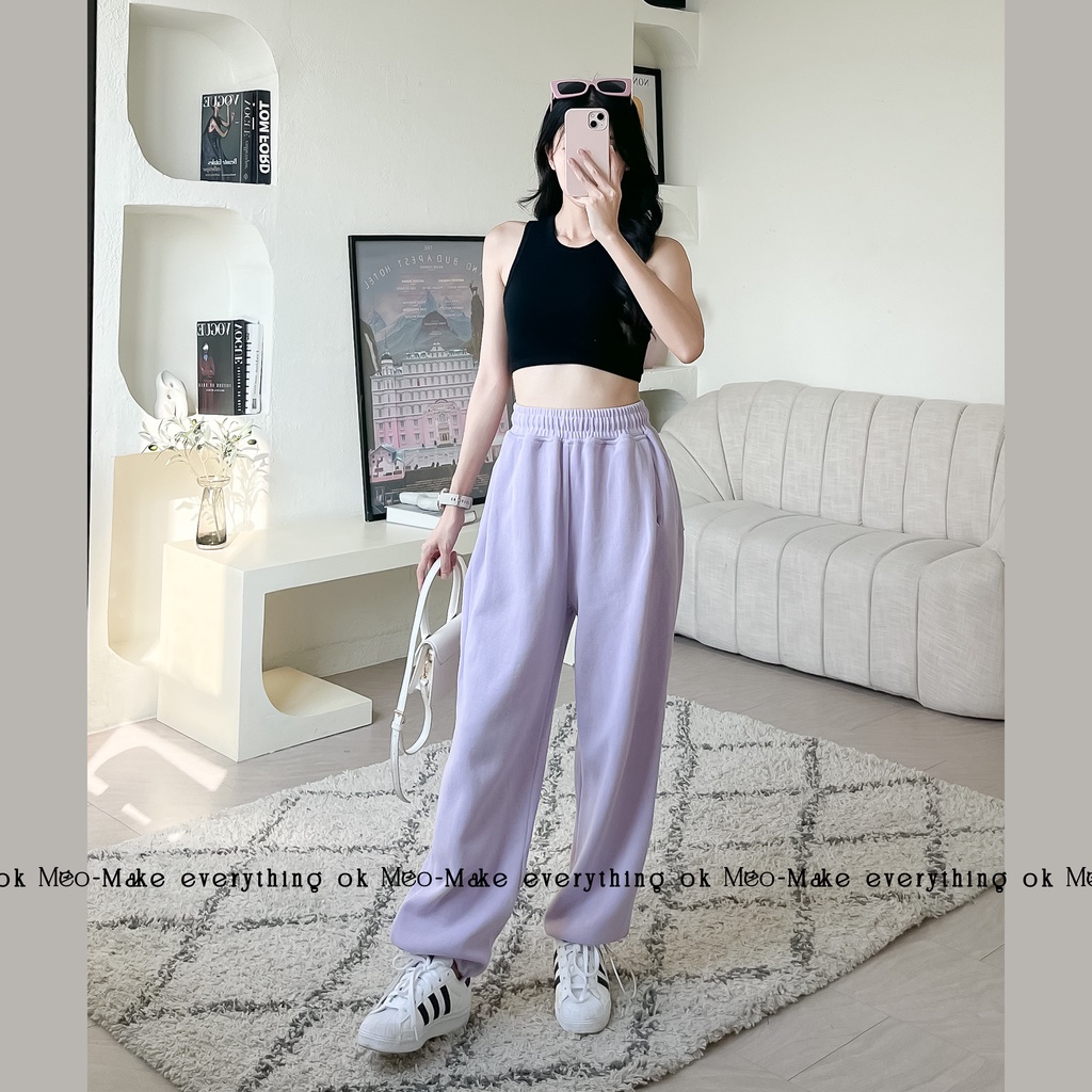 Quần Jogger thể thao có dây rút - Quần ống rộng 100% Cotton nhung dày dặn