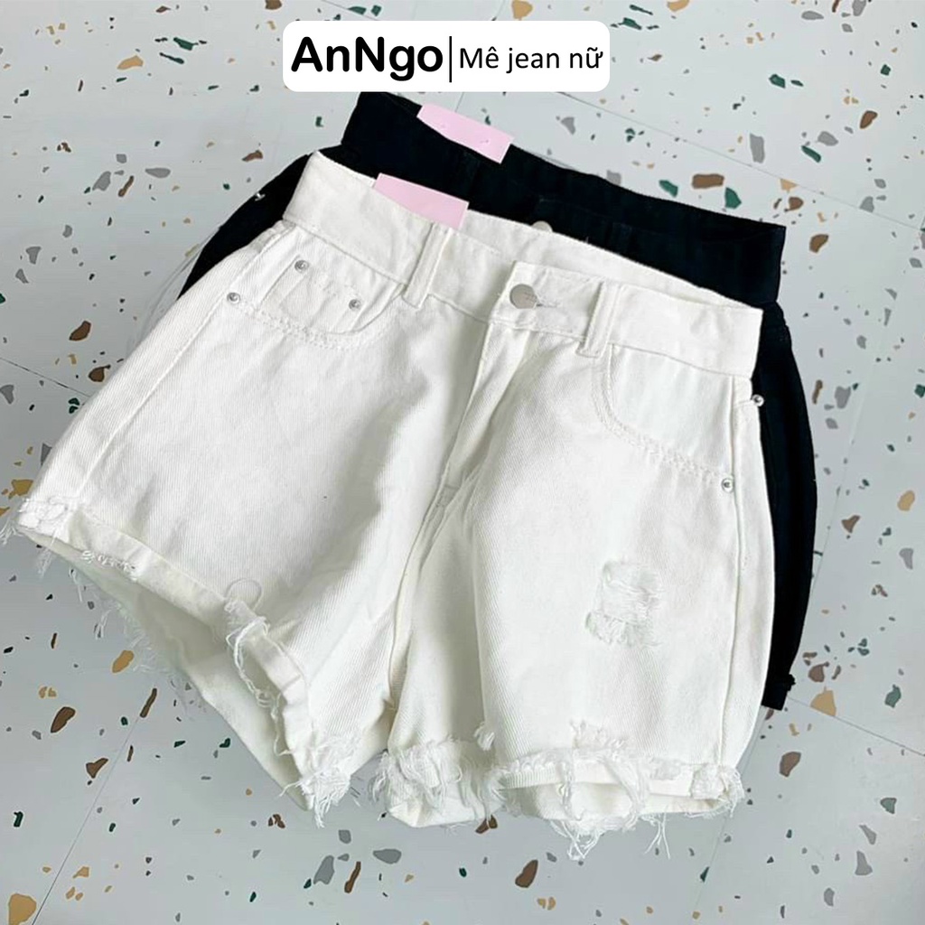 Short jean nữ trắng vải kaki lai tua rách dễ thương cá tính, dễ phối đồ AnNgo - AT228 | BigBuy360 - bigbuy360.vn