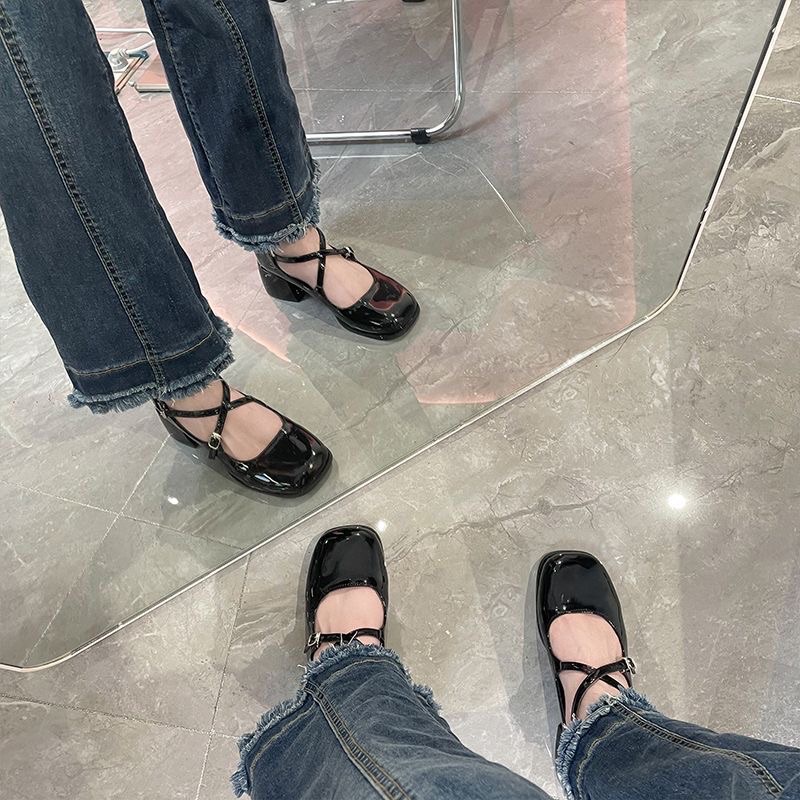 Giày mary jane nữ quai chéo da bóng xinh xắn Giày búp bê nữ quai chéo| D13