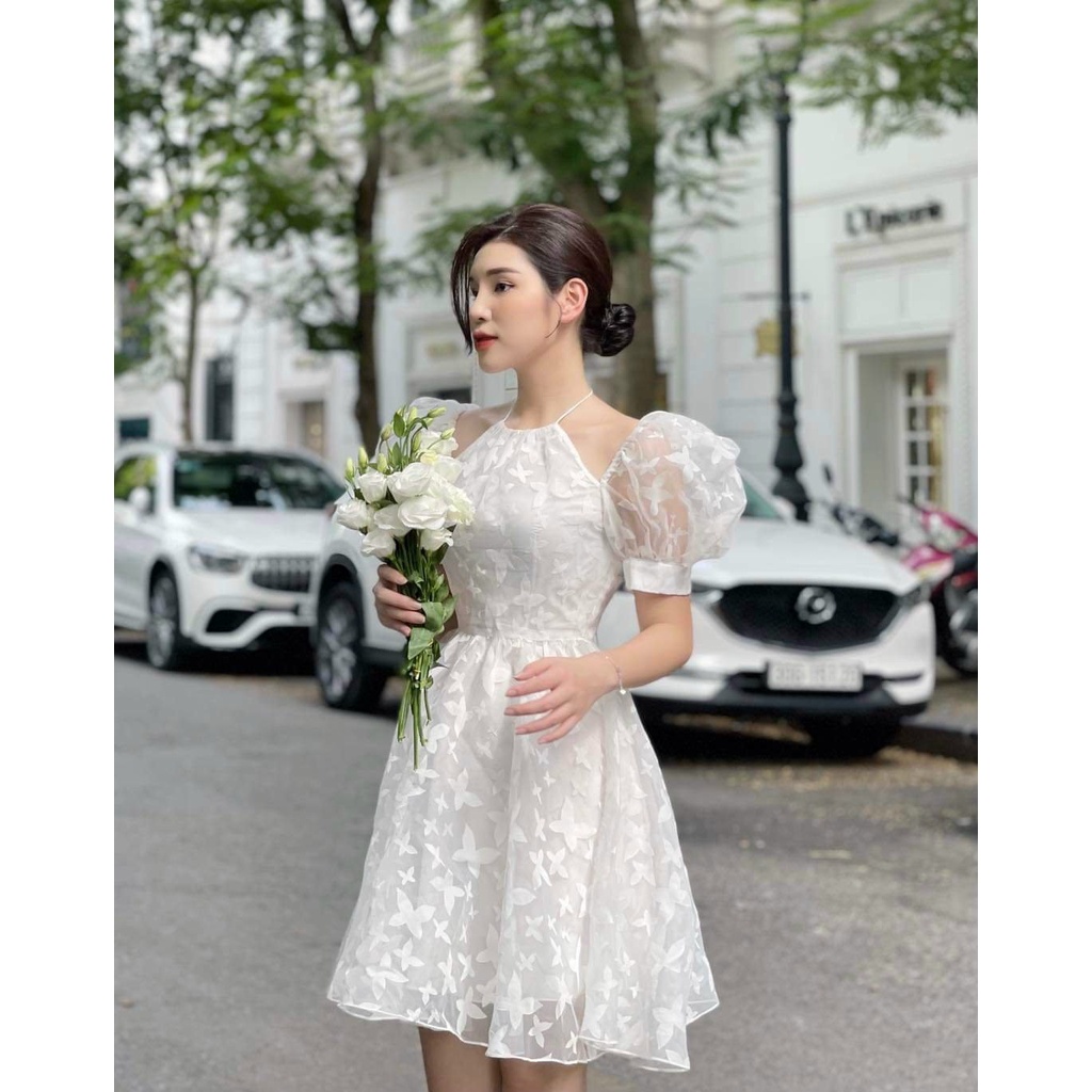 ĐẦM THIẾT KẾ TƠ BƯỚM THIẾT KẾ CỔ CỘT DÂY YẾM TAY BỒNG TIỂU THƯ THANH LỊCH