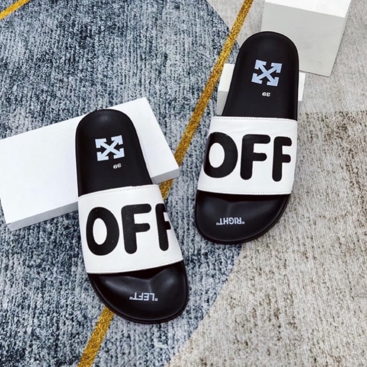 Dép lê off white quai da siêu nét - Dép nam nữ thời trang 2023