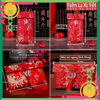 Túi gấm đỏ thanh lịch may thủ công bằng vải gấm