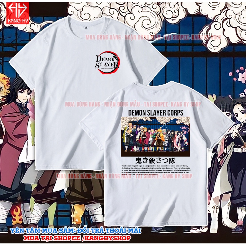 Áo thun Demon Slayer Kimetsu no Yaiba amine màu trắng in 2 mặt F429