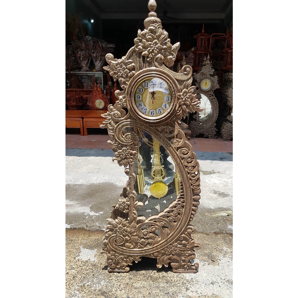Đồng hồ cây quả lắc để bàn phong khách gỗ hương cao 110 rộng 41 sâu 20