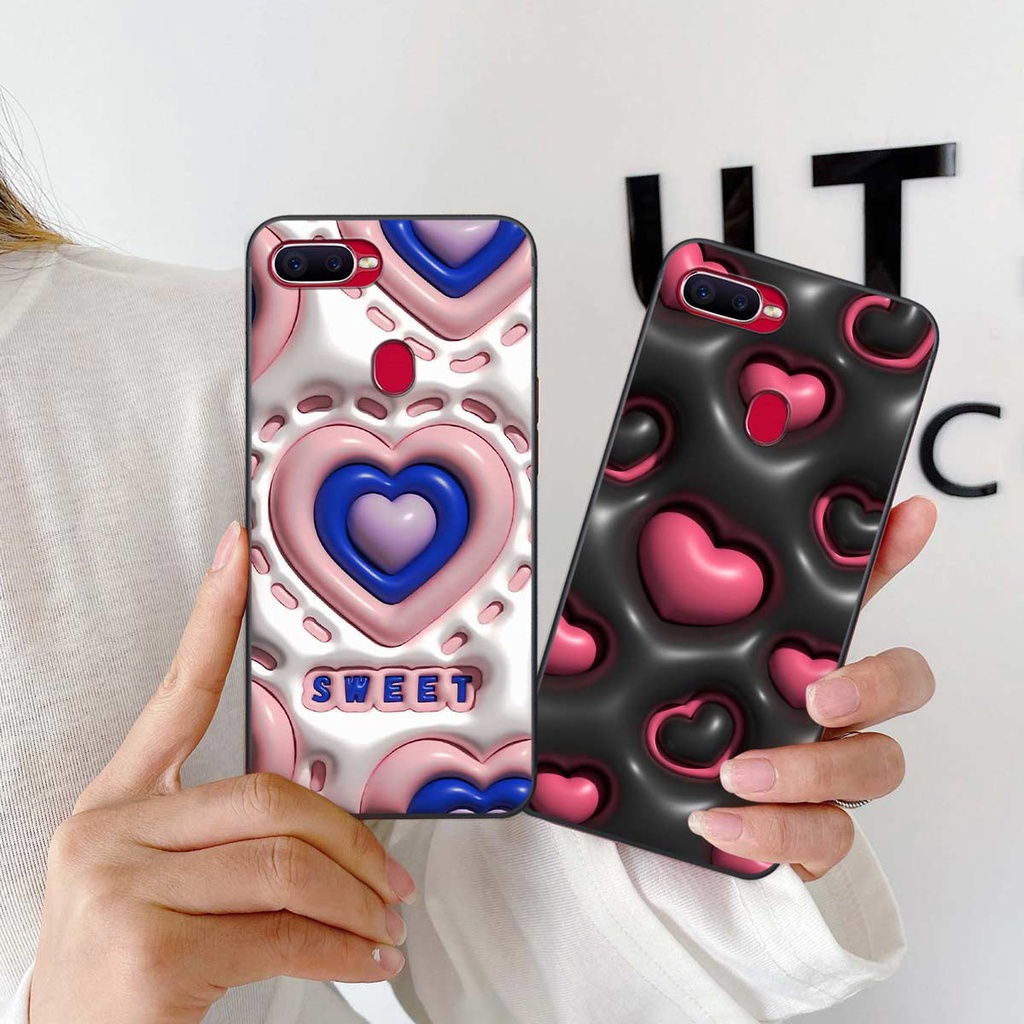 Ốp lưng Oppo A5s / A7 / F9 / A12 hình in 3D gấu nâu cute, trái tim kẹo dễ thương, rẻ bền đẹp