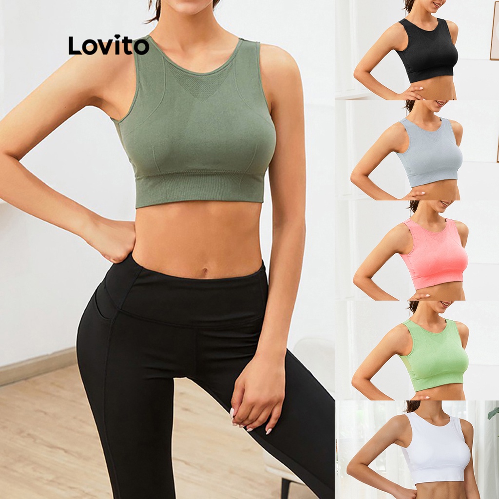 Áo Ngực Thể Thao Lovito Dáng Ôm Không Gọng Thấm Hút Mồ Hôi Thoáng Khí Nhanh Khô Màu Xanh L03061 (Lá / Trắng)