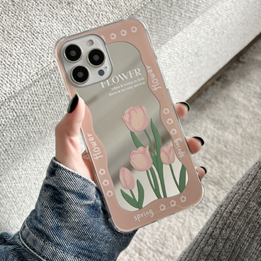 Ốp Điện Thoại TPU Mềm Bảo Vệ Bốn Góc Chống Rơi Hình Hoa Tulip Hồng IPhone 14 13 12 11 Pro Max XS XR 8 7 Plus