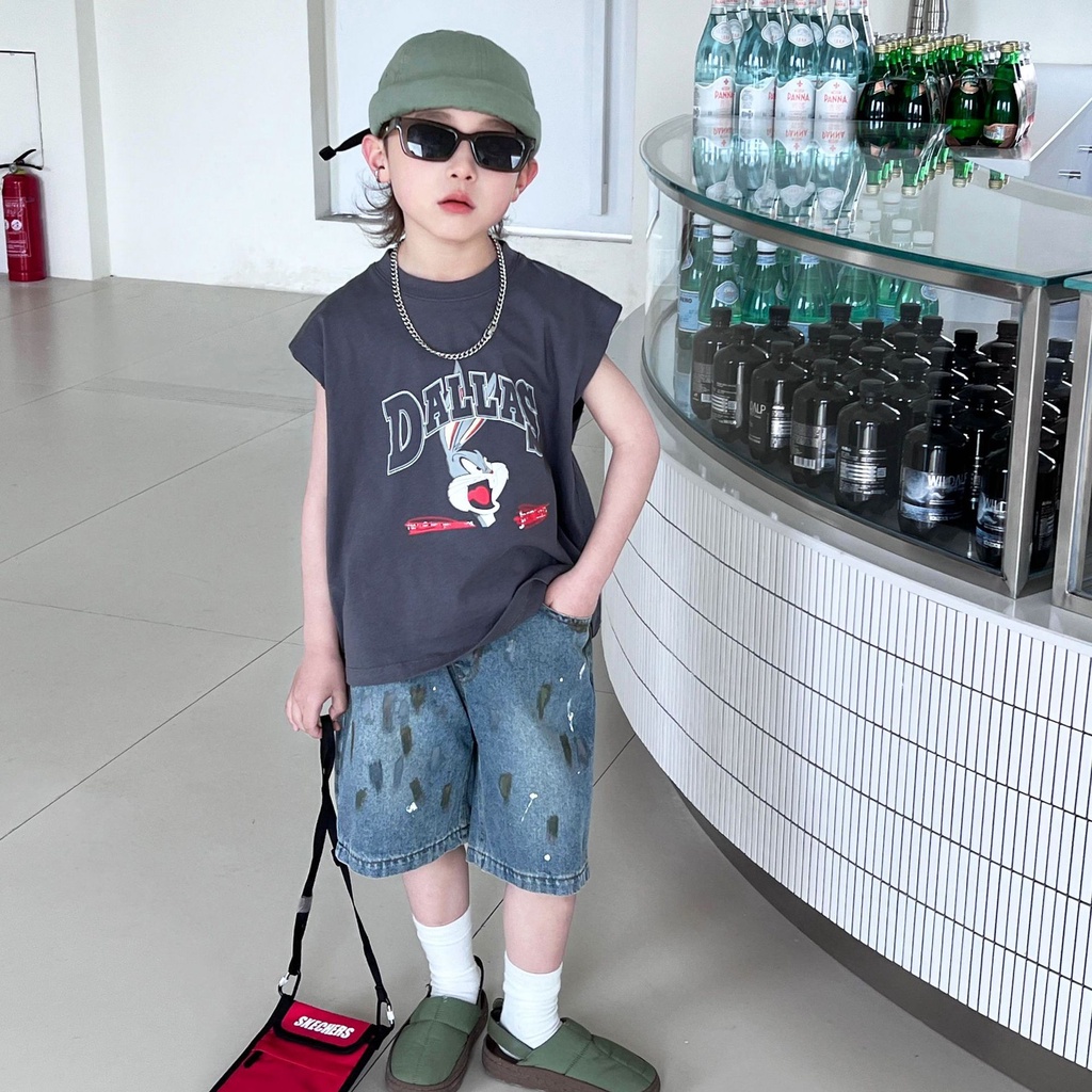 Áo ba lỗ bé trai thỏ DAL A277 size 90-140, áo tanktop trẻ em quảng châu cao cấp