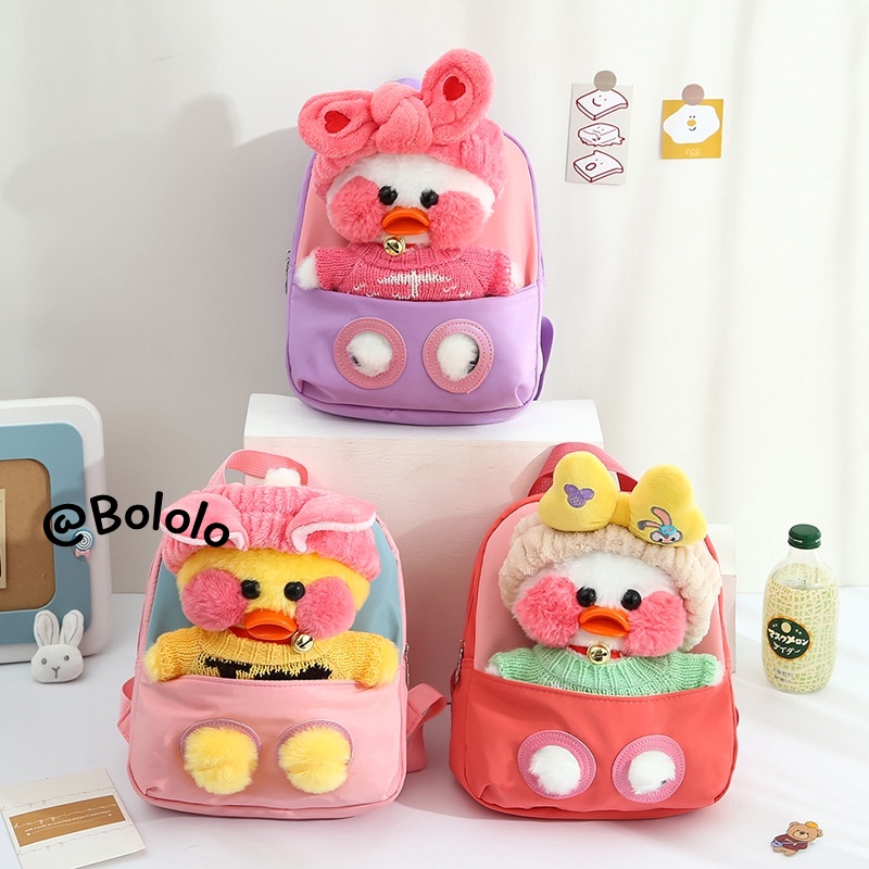 Bololo Ba Lô Đi Học Họa Tiết Vịt Hoạt Hình Siêu Nhẹ Chống Thấm Nước Dành Cho Bé