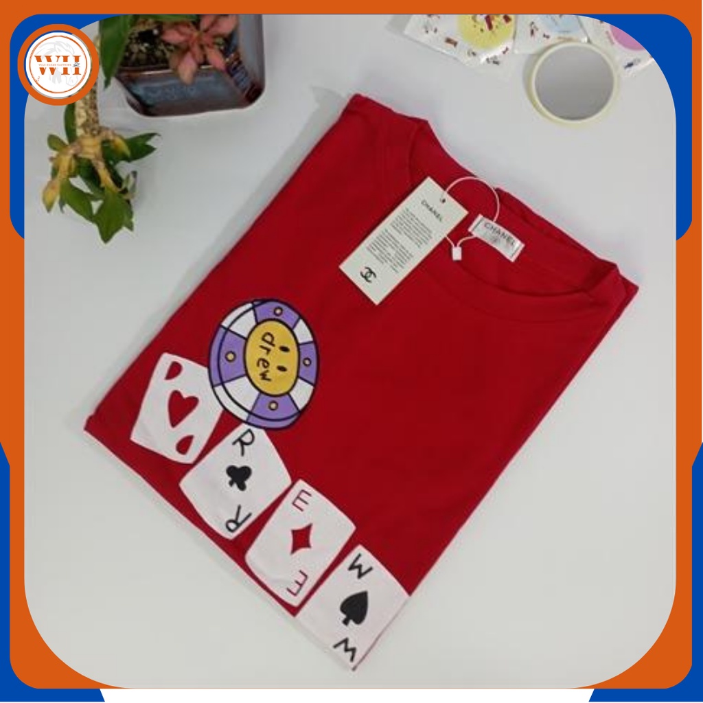 Áo thun form rộng Over size Nam Nữ hình 4 lá bài màu đỏ - Hàng Quảng Châu - Chất liệu cotton co dãn 4 chiều