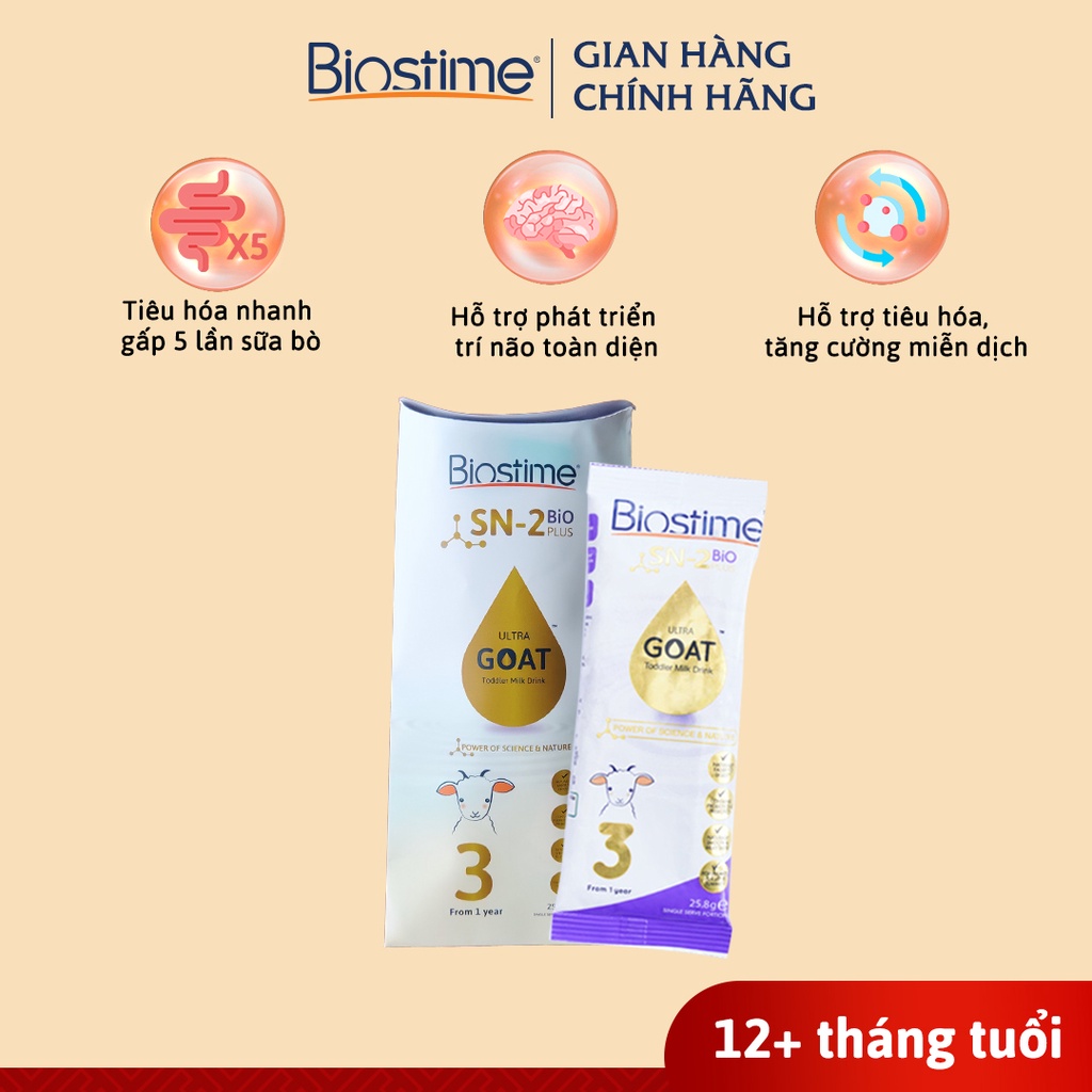 Mẫu thử Sữa Dê Biostime Ultra Goat cải thiện tiêu hóa tăng cường hấp thu cho bé gói 25,8g