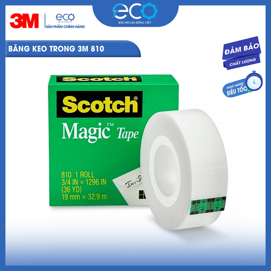 Băng keo trong suốt dán tiền và hồ sơ 3M 810 (19mm x 33m) siêu dính, viết lên được, xé được bằng tay