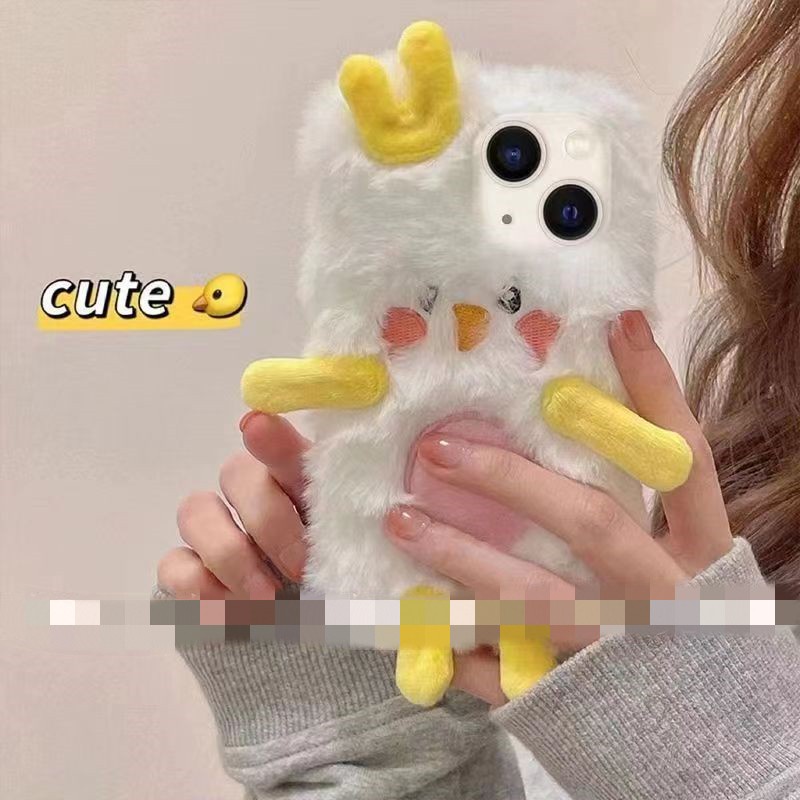 Ốp Điện Thoại Phủ Lông Mềm Hình Chú Gà 3D Dễ Thương Cho iPhone 14 12 11 13 7 8 Plus 6s Pro max xr xs max
