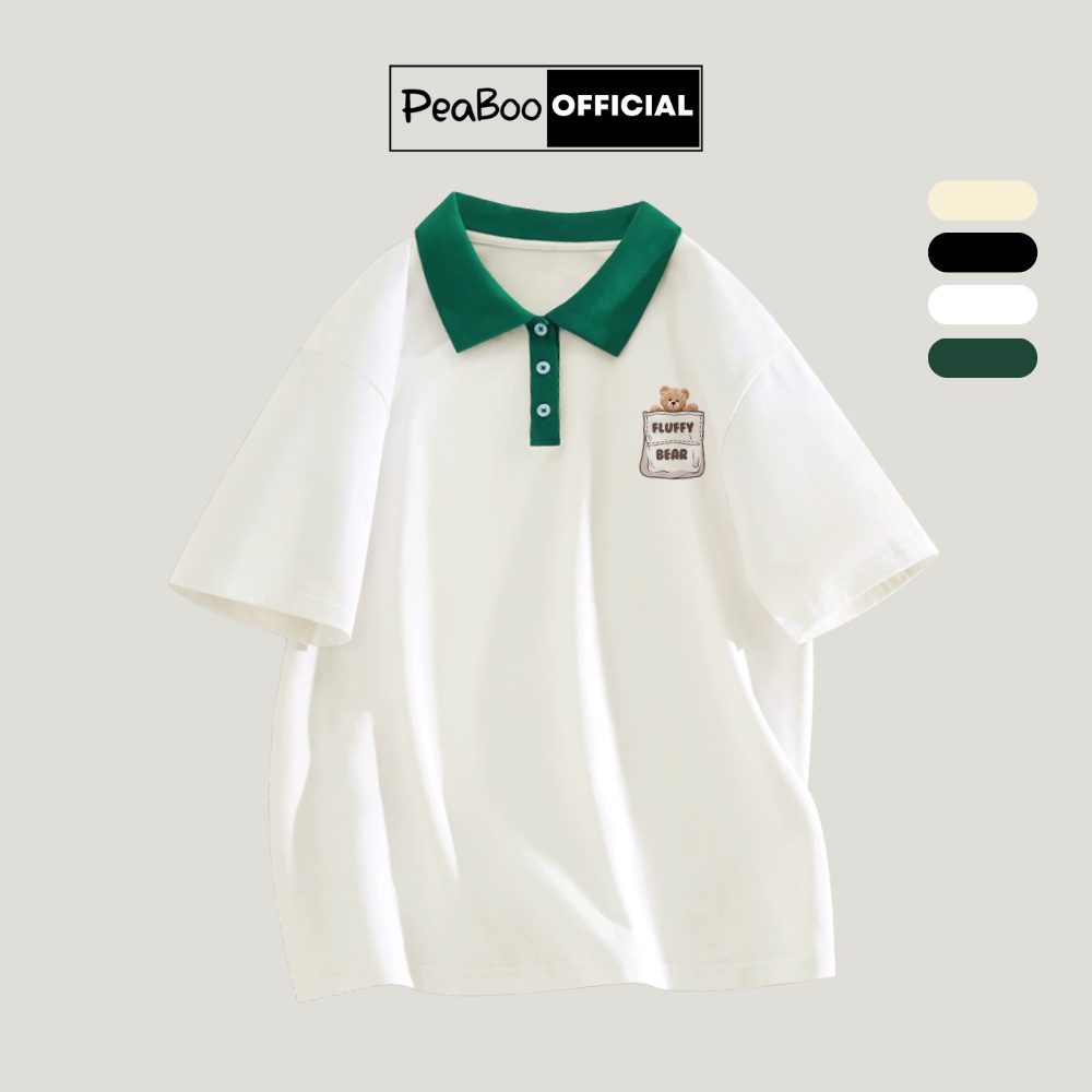 Áo Phông Polo Unisex PEABOO Mã PL Fluffy Bear Local Brand Form Rộng Cổ Đẹp Chất Cotton Nam Nữ | BigBuy360 - bigbuy360.vn
