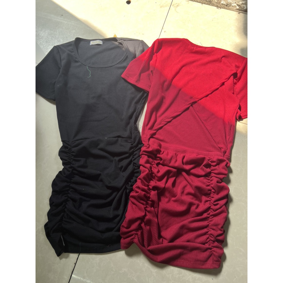 [4.4 Sales Freeship] Đầm thun ôm body dáng ngắn, đầm thun gân cổ tròn tay ngắn hở lưng nhún eo tôn dáng kèm ảnh thật mtb