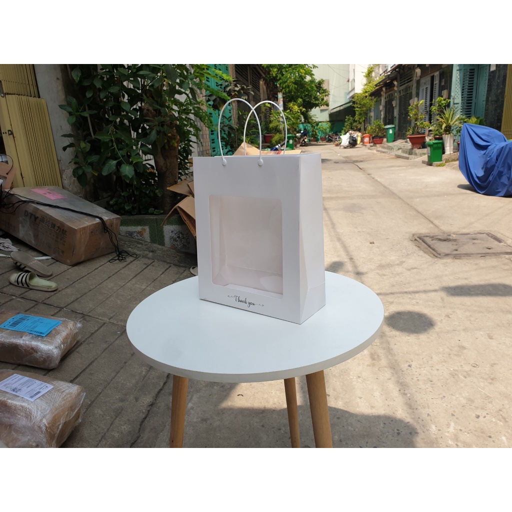 25 cái - Túi giấy mica mặt kính đựng hoa khô gấu bông tặng phẩm lớn - Mẫu 60XL trắng