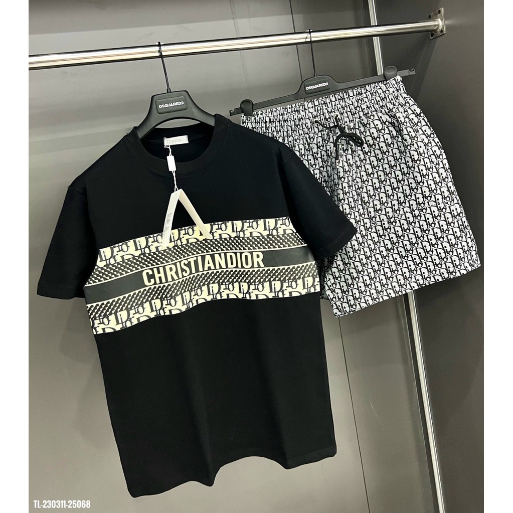 Bộ quần áo thể thao nam mùa hè Dior cộc tay, bộ hè nam chất liệu thun lạnh mềm mịn (ảnh video cotton)