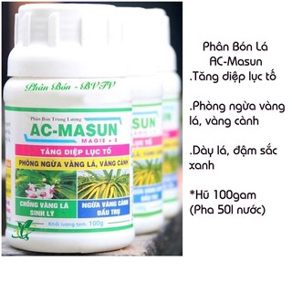 Phân Siêu MAGIE Ac Masun Chống Vàng Cháy Lá,Xoắn Đọt, Giúp Nảy Chồi, Xanh Lá ,Tăng Diệp Lục Tố (hủ 100g)