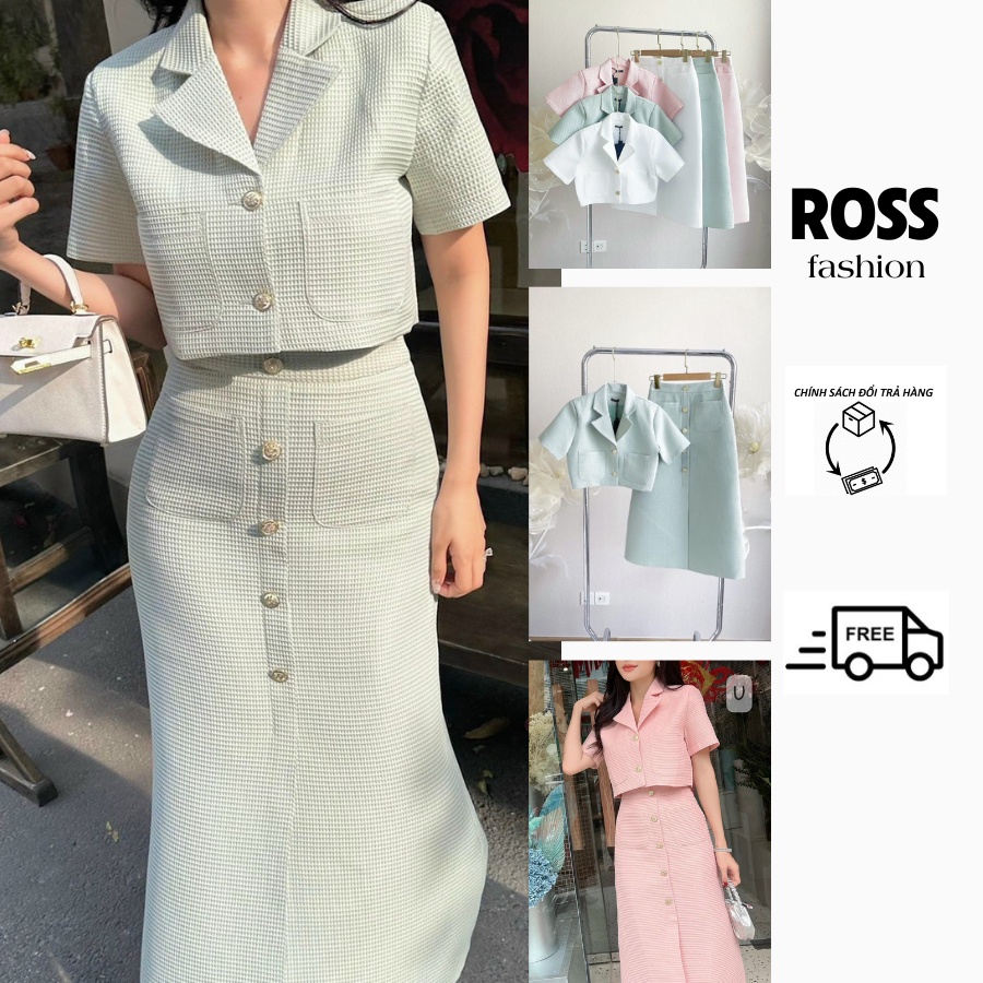 Set Áo Kèm Chân Váy Suông Phong Cách Tiểu Thư Sành Điệu Chất Vải Xốp Kim Cương Ross Fashion