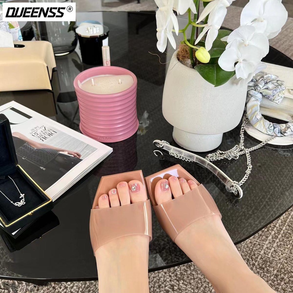 Dép Cao Gót Mũi Vuông Quai Ngang Trong Suốt Thời Trang Mùa Hè 2023 Cho Nữ