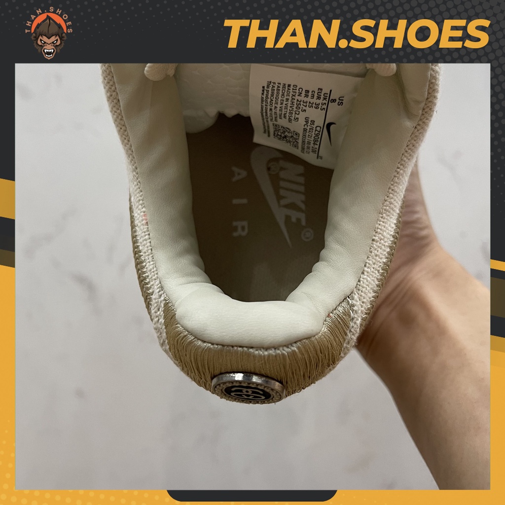 Giày Air Force 1 Low Stussy Fossil, AF1 Vải Canvas - Than.Shoes