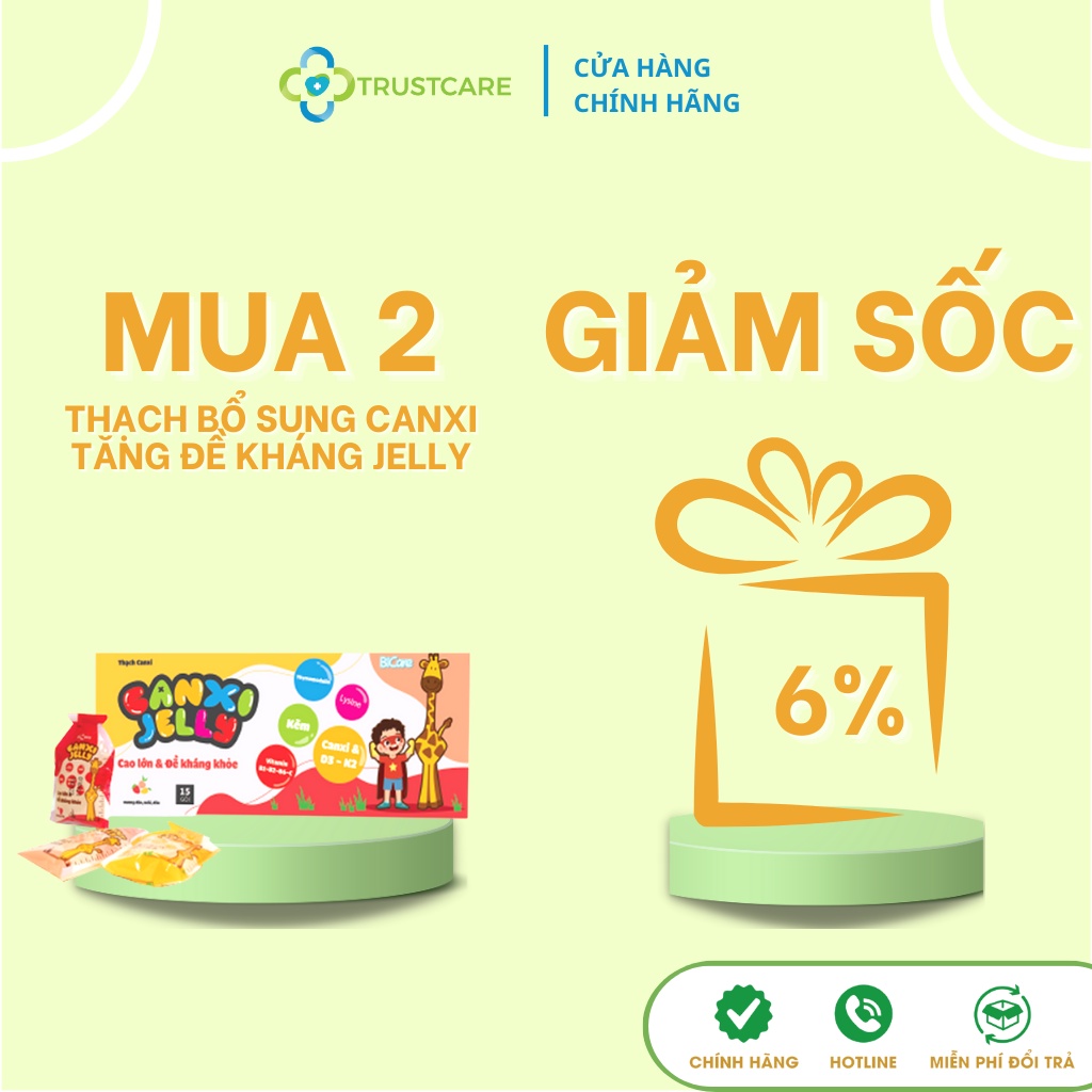 Thạch Canxi Jelly 3 vị, bổ sung Canxi cho bé, tăng đề kháng - Hộp 15 gói - Trustcare