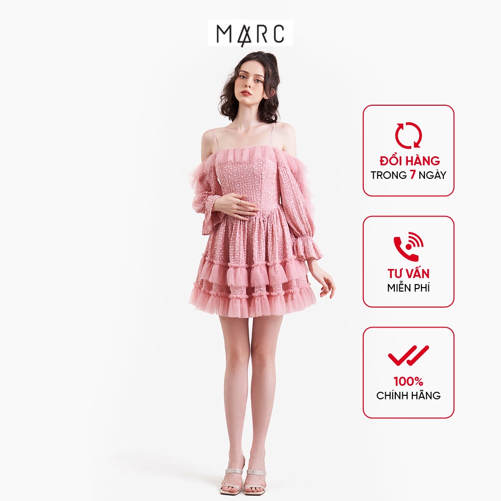 Đầm nữ MARC FASHION ren mini 2 dây phối tay dài FALH020523