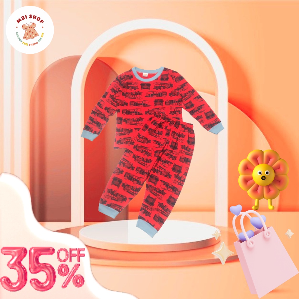 Bộ 25-36 kgCotton Dài Tay Thu Đông Cho Bé Trai, Gái Từ 20-36kg Hoạ Tiết Ô Tô Khủng Long Cho Bé Từ 5-10 Tuổi