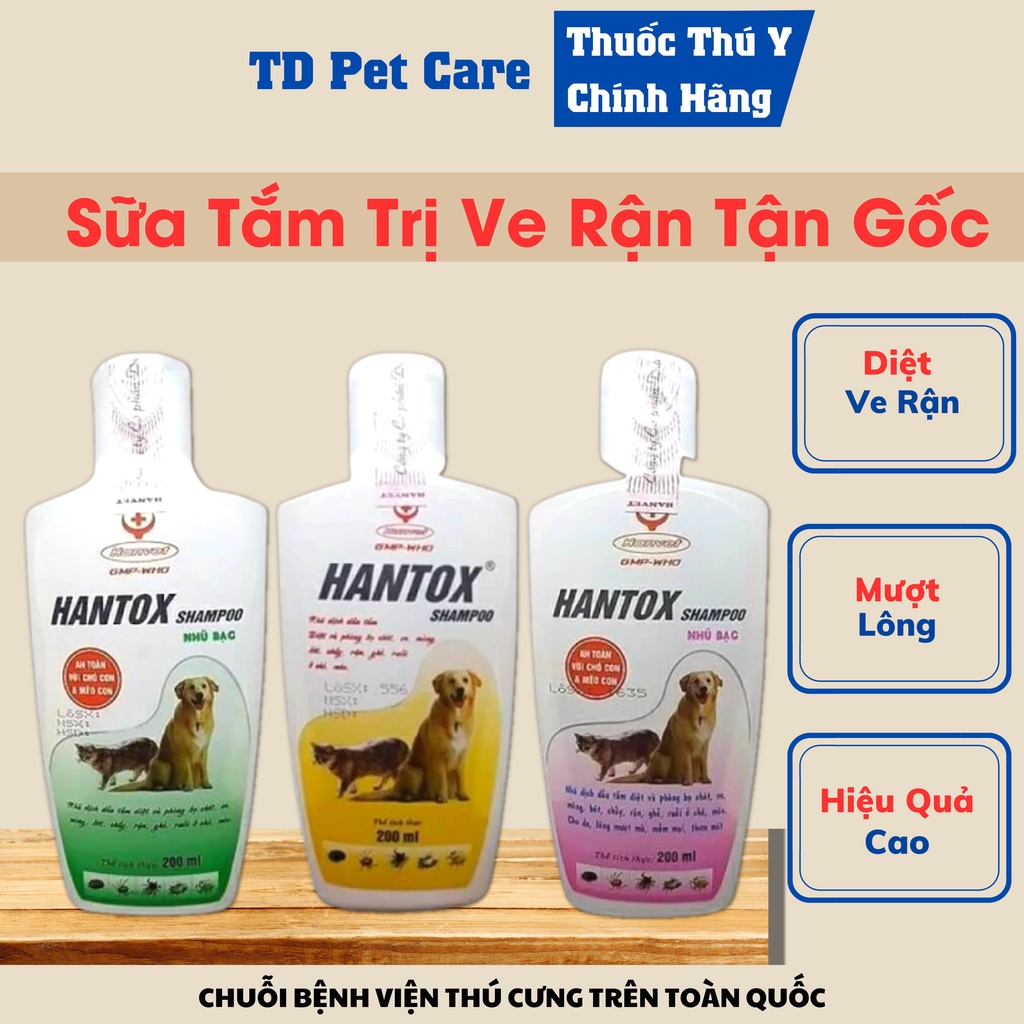 Sữa Tắm Cho Chó Diệt Ve Chó Rận Mèo Dành Cho Chó Mèo Hantox Shampoo - Lọ Sữa Tắm Mèo Ve Giận Ve Chó cho Thú Cưng