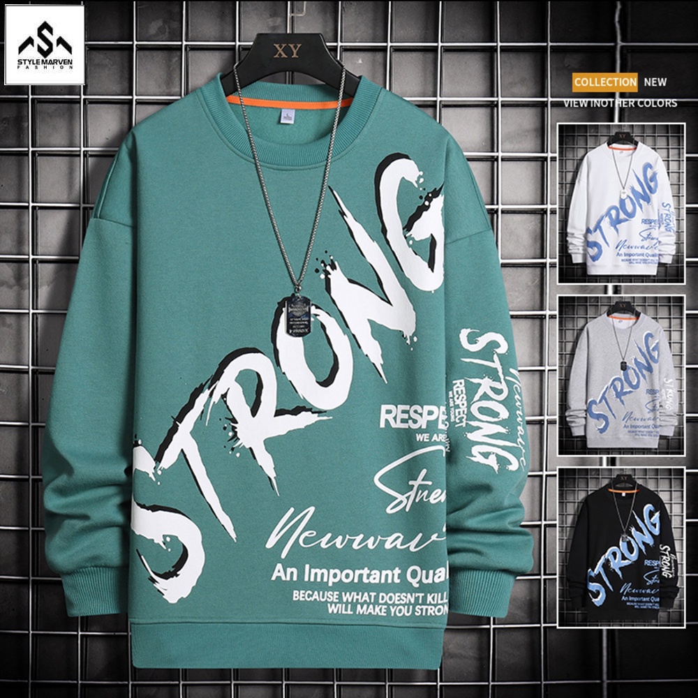 Áo sweater nam STYLE MARVEN in phối chữ STRONG cổ tròn dài tay - AO TOP NAM 90000196