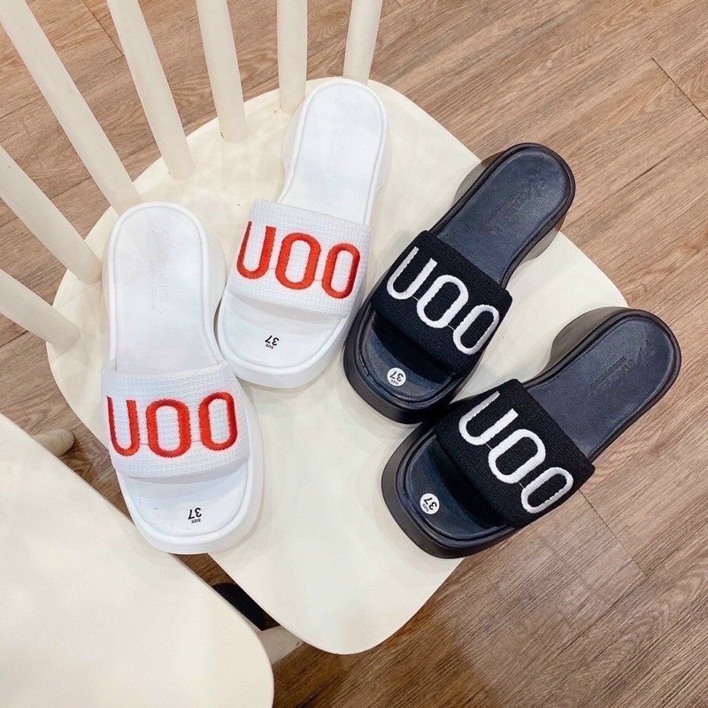 Dép nữ đế xuồng cao 4p QUAI NGANG THÊU UOO mẫu mới trend 2023