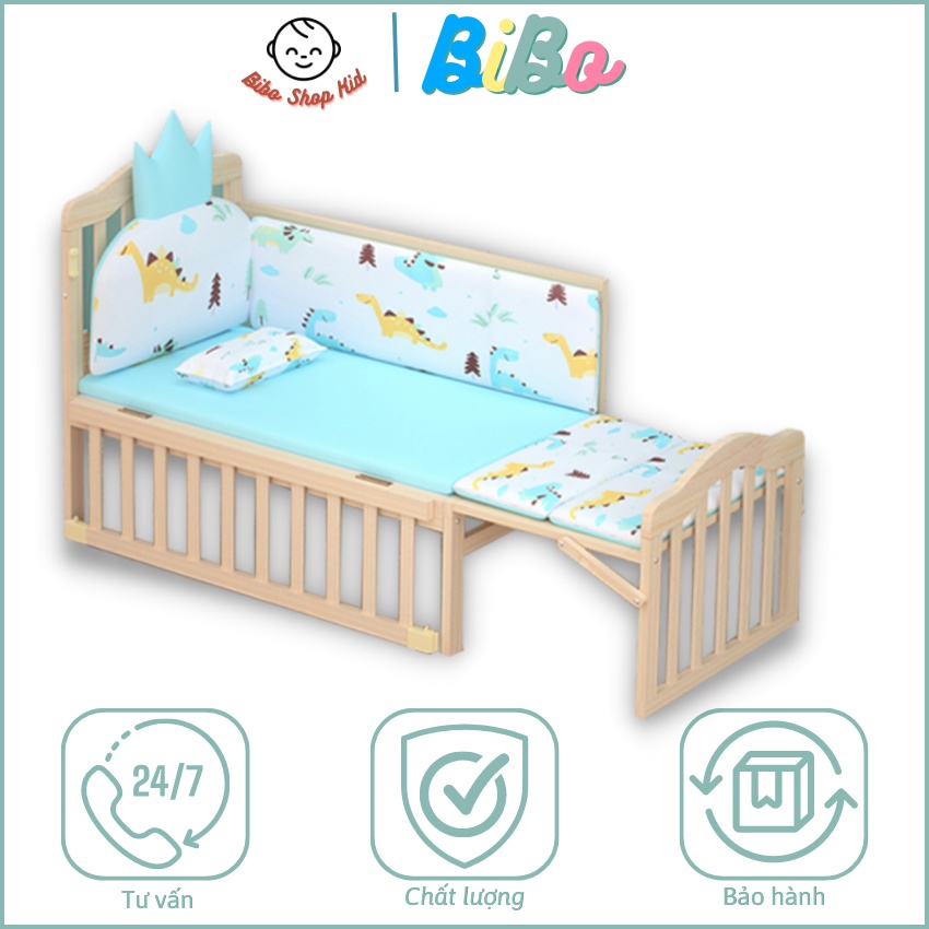 Nôi cũi gỗ cho em bé Đa năng 3 chế độ tiện lợi cho mẹ và bé, nôi MK23-001 chất liệu gỗ thông cao cấp an toàn cho bé