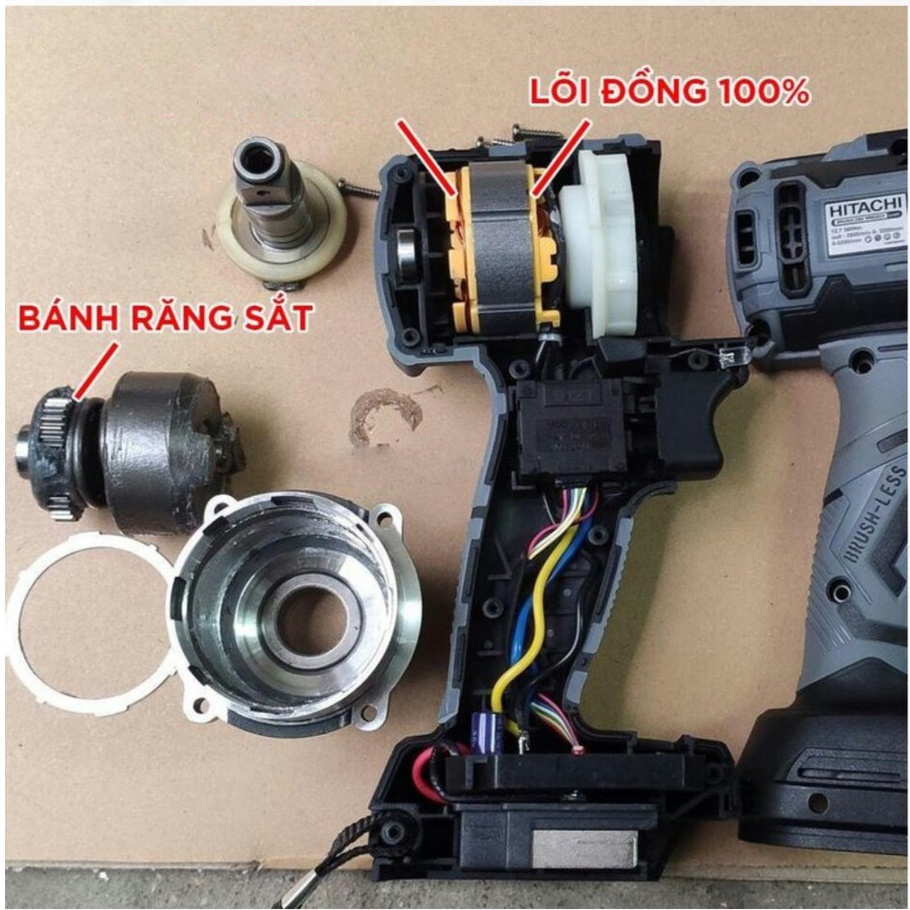 Máy Khoan Bắt Vít 2 Chiều Hitachi 199V 2 pin - Lõi Đồng - Công suất lớn Không Chổi Than