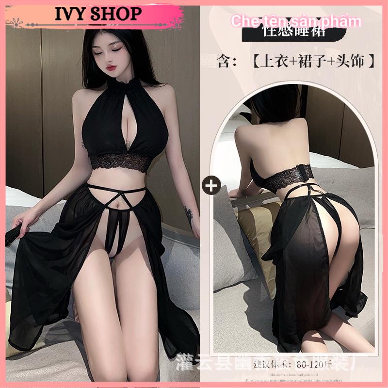 Váy ngủ áo yếm xẻ tà gợi cảm cao cấp Y 2608 IVYSHOP