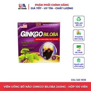 Bổ não GINKGO BILOBA giúp tăng cường lưu thông huyết mạch | Hộp 100 viên | USA