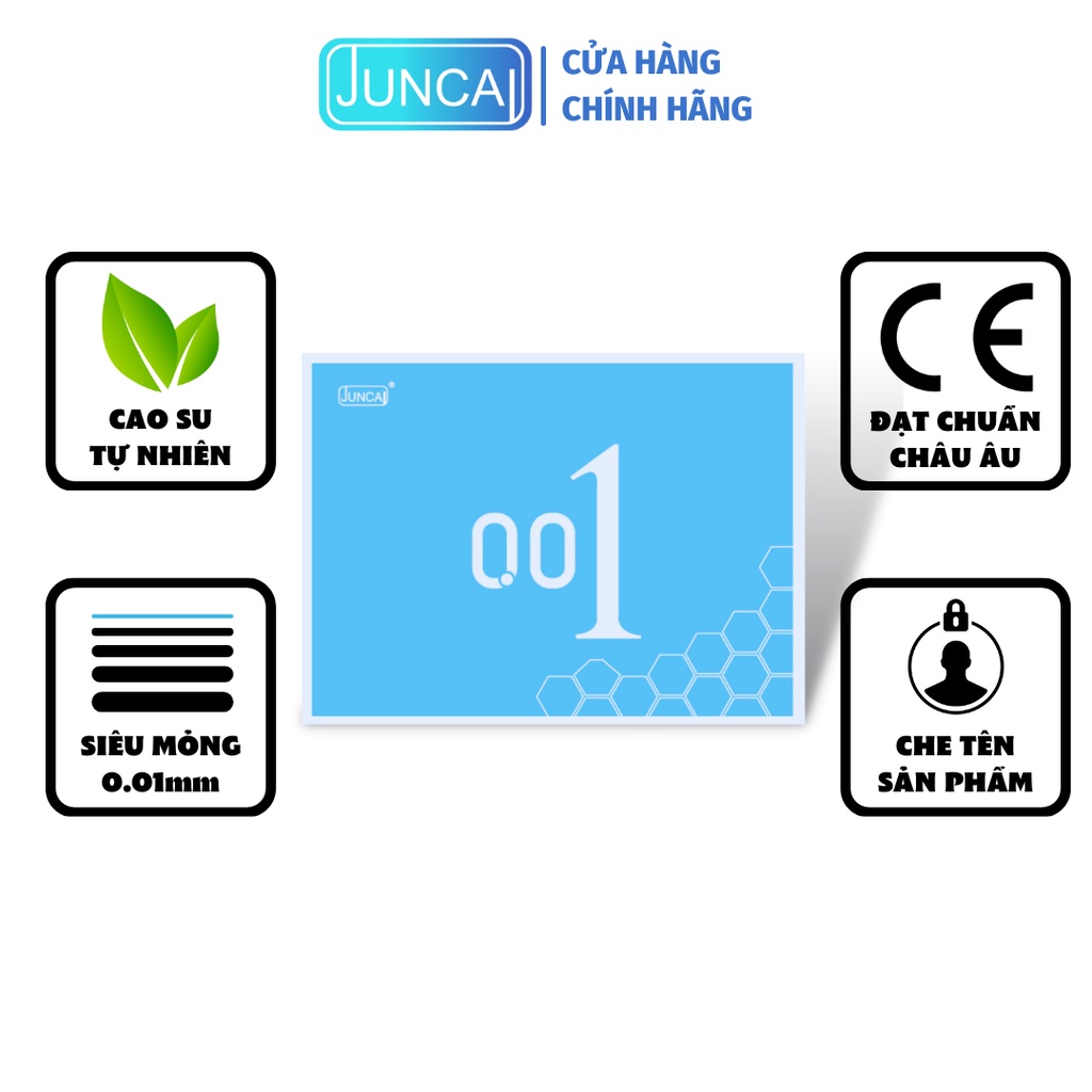Bao cao su JUNCAI 001 Frosty mát lạnh, siêu mỏng, nhiều gel, đường gân đặc biệt ( hộp 10 bao)