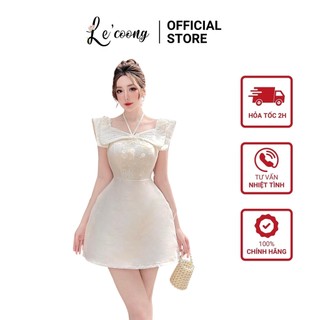 Đầm Nữ Đính Đá LECOONG V334 Váy Tiểu Thư Trắng Hồng Xanh  Sang Chảnh