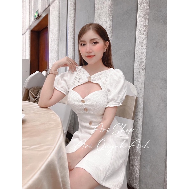 ĐẦM XOÈ CẮT PHỐI NÚT 2 MÀU✨