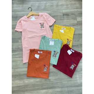 Áo Thun Thái Cổ Tròn Tay Ngắn Thêu Gấu, Áo Thun Basic Fom Vừa,Thun Nữ Cotton Chất Đẹp, Mặc Mát, Trẻ Trung