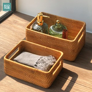 Giỏ mây ECOHUB hình chữ nhật có tay cầm đựng sách, mỹ phẩm, decor trưng bày (3 Size)