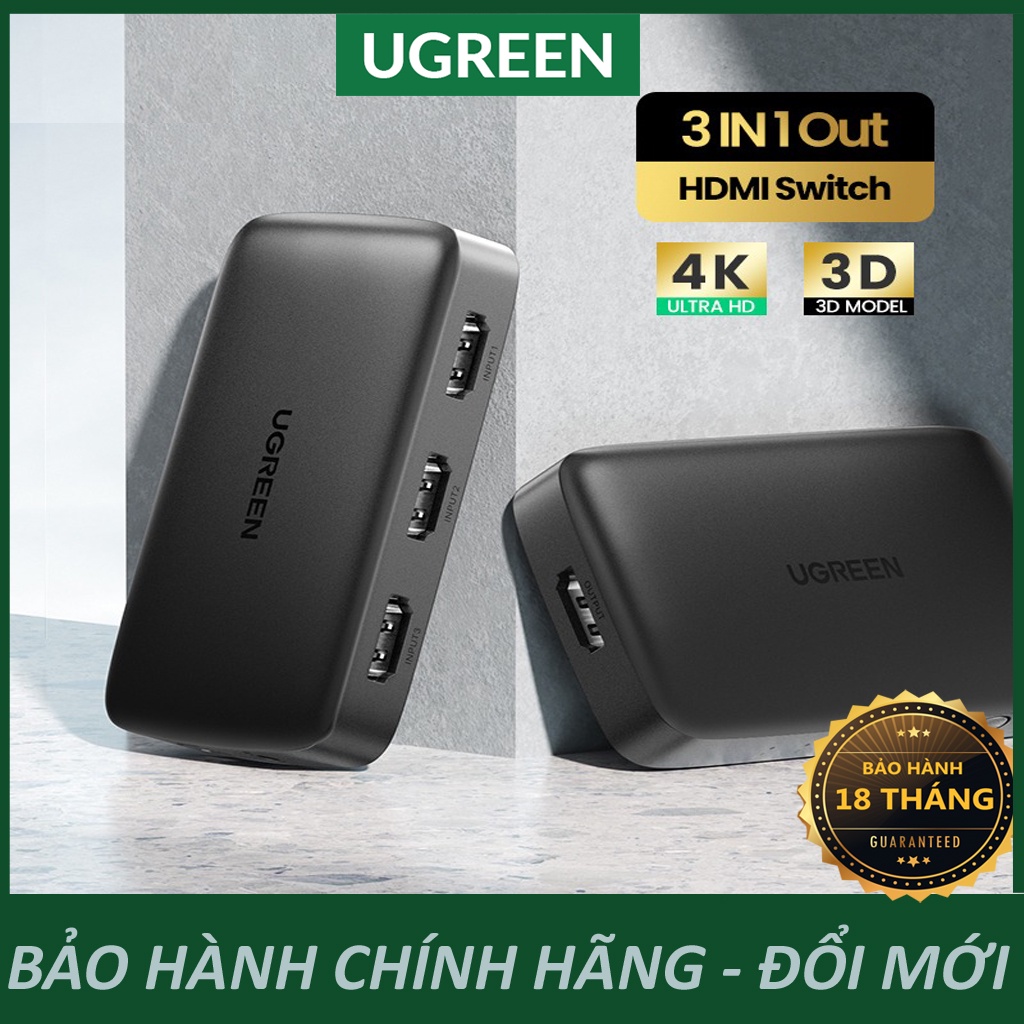 BỘ Gộp HDMI 3 Ra 1 Hỗ trợ 4K30hz Ugreen 80125 Cao Cấp có Remote điều khiển