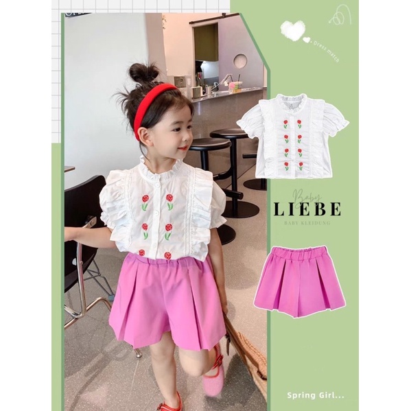HTK- Sét quần váy áo thêu Liebe size 1/2y-8/9y (12-30kg)