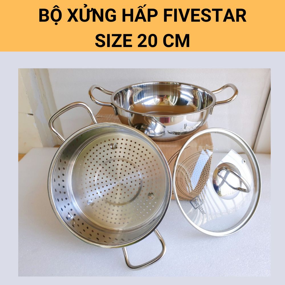Bộ xửng hấp inox Fivestar 20 vung kính, xửng hấp làm bằng inox 430, đáy dày 3 lớp, bảo hành 5 năm