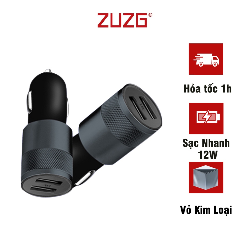 Tẩu sạc ô tô ZUZG 2 cổng USB sạc điện thoại trên ô tô C02